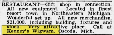 Kenneys Wig Wam (Wig-Wam, Wigwam) - May 25 1946 Article